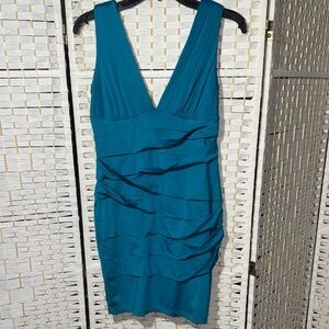 Chic Teal Pleated Dress